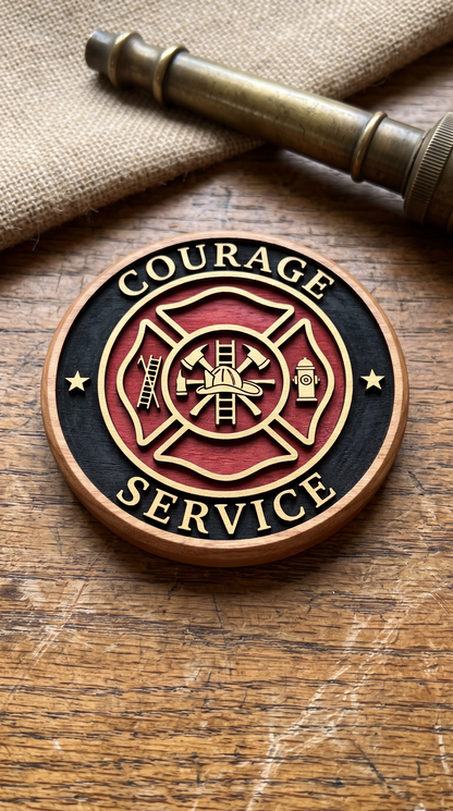 Firefighter Legacy Wooden Coaster Set – Handmade Fire Department Coasters (6-Piece)