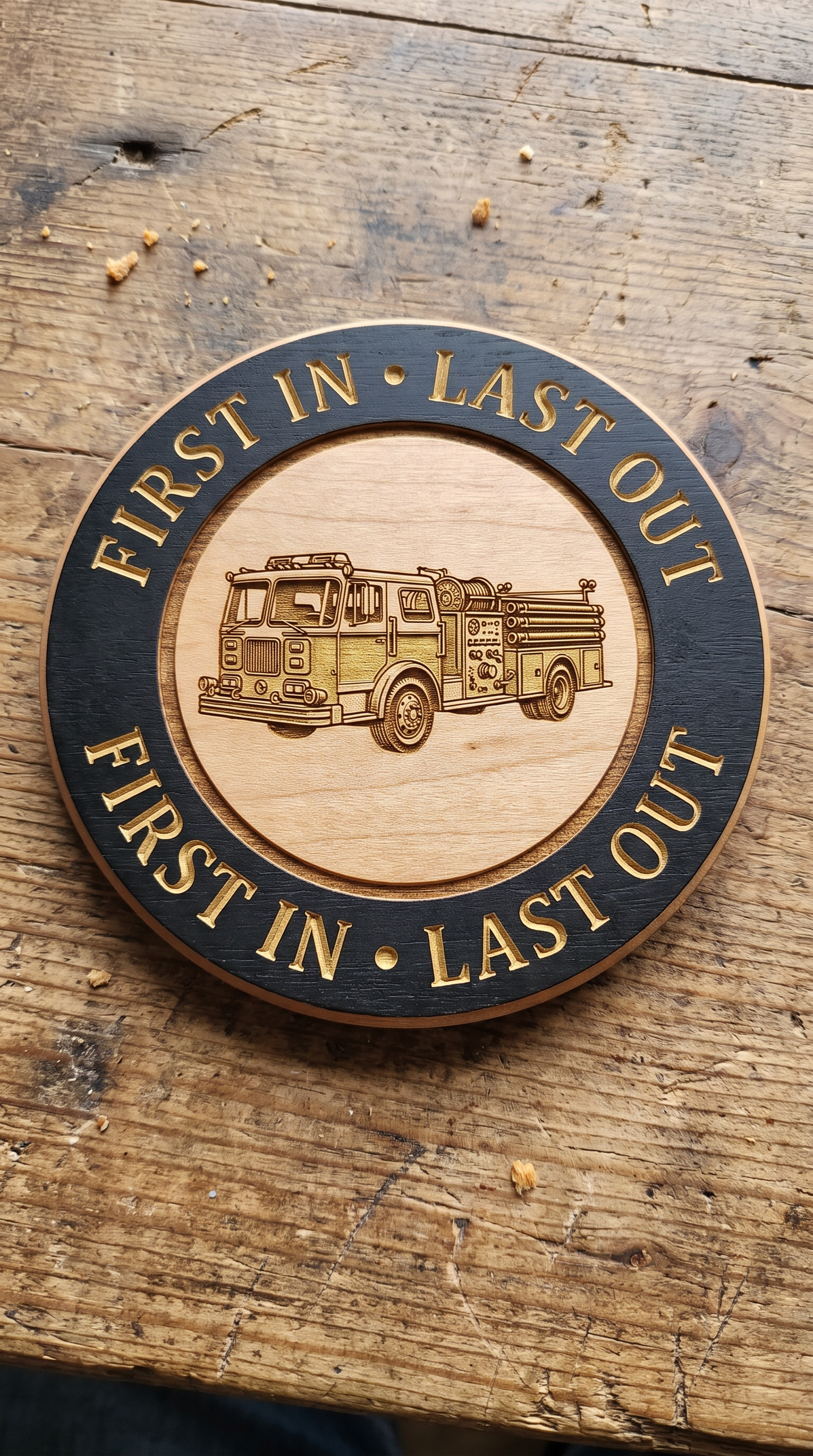 Firefighter Legacy Wooden Coaster Set – Handmade Fire Department Coasters (6-Piece)